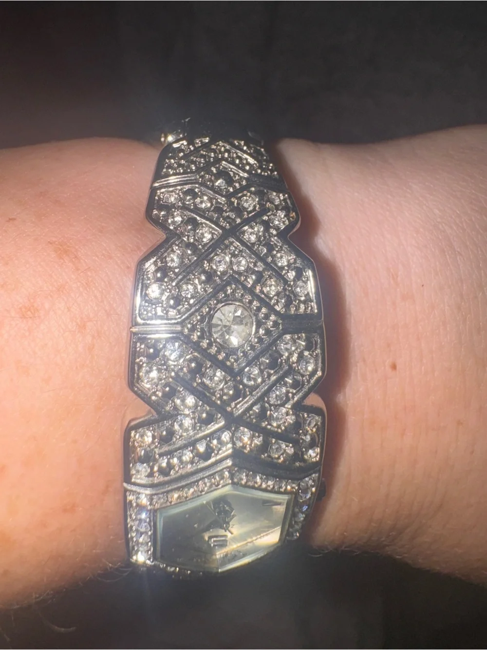 Peck & Peck Silver-Tone Crystal Bracelet Watch